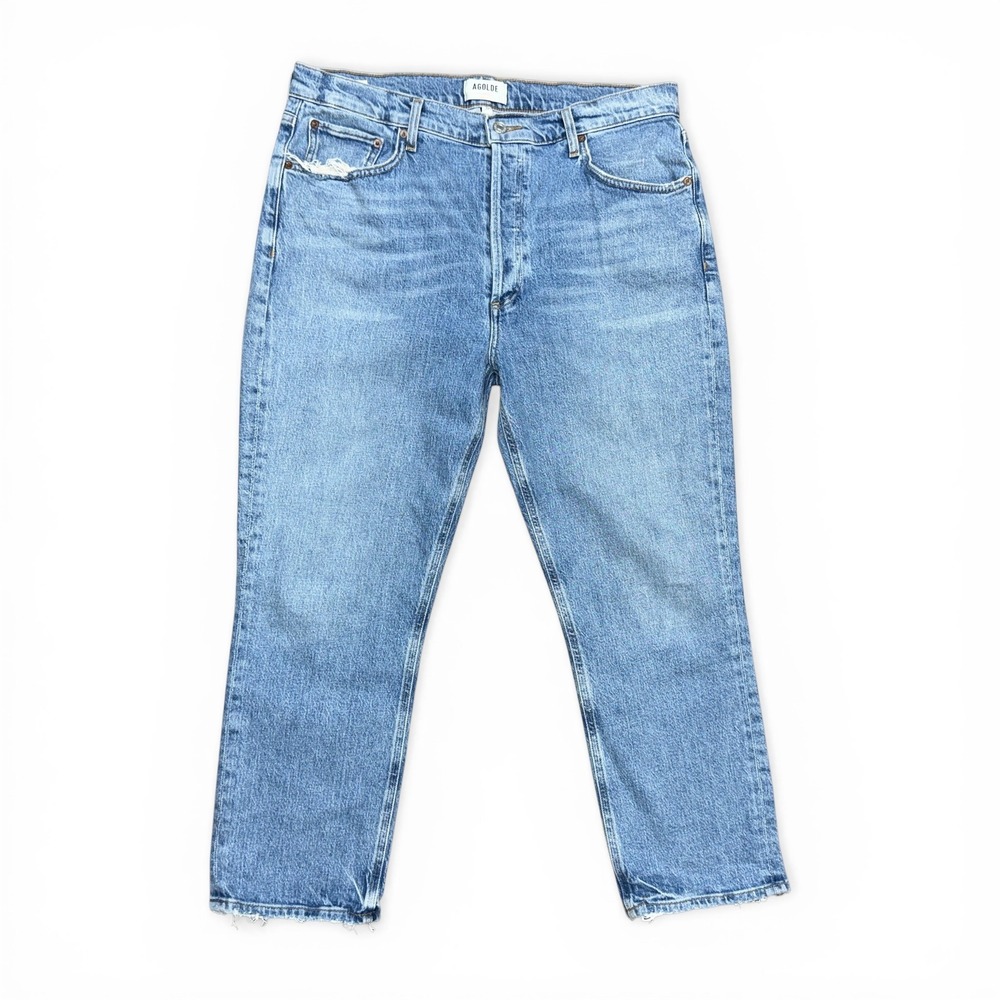 AGOLDE Riley High Rise Straight Leg‎ Jeans Women 32 Crop Medium Wash Button Fly